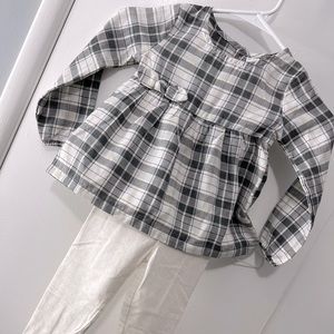Carter's Girls' 2-Piece Pullover & Legging Set (3T, White/Gray/Plaid Twill)